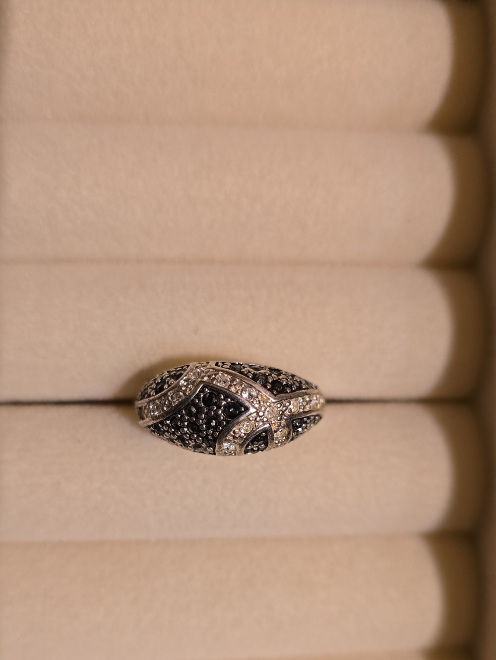 Silver Black & White Pavé Crossover Statement Ring